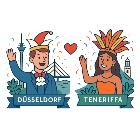 Illustration karnevalistische Freundschaft Düsseldorf-Teneriffa
